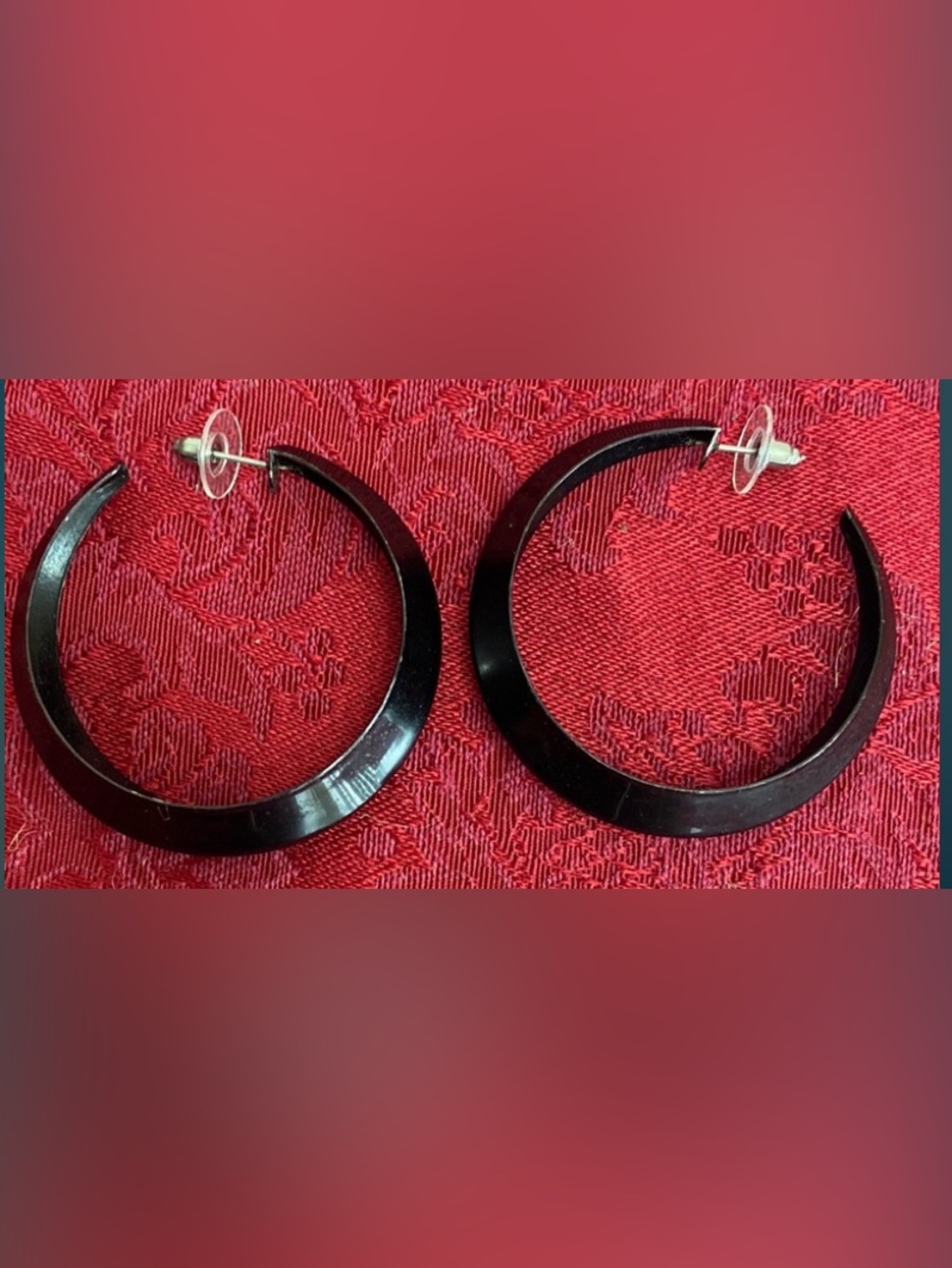5/$10❤️❤️❤️Vintage 90s Shiny Alloy Black Stud Hoop Earrings